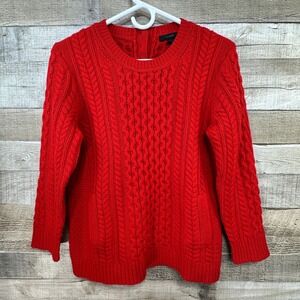 J Crew Womens Red Cable Knit Wool Sweater Button Back Size M